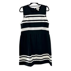 Loft NWT Black & White Striped Fit & Flare Sleeveless Midi Dress Size 14